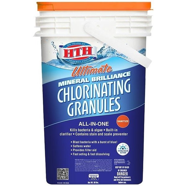Hth Ultimate Mineral Brilliance 22009 Chlorinating Granule, Powder, ChlorineLike, 50 lb 22019